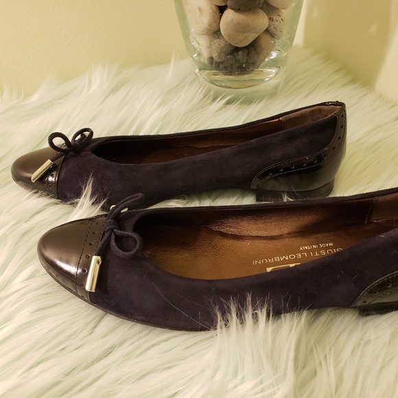 AGL Navy Suede Flats with Black Leather Detail - Picture 4 of 6